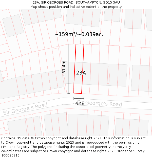 23A, SIR GEORGES ROAD, SOUTHAMPTON, SO15 3AU: Plot and title map