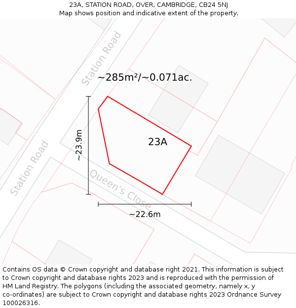 23A, STATION ROAD, OVER, CAMBRIDGE, CB24 5NJ: Plot and title map
