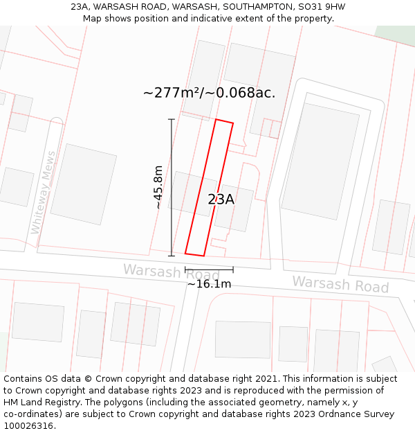 23A, WARSASH ROAD, WARSASH, SOUTHAMPTON, SO31 9HW: Plot and title map