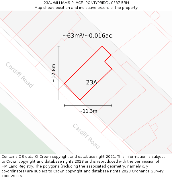 23A, WILLIAMS PLACE, PONTYPRIDD, CF37 5BH: Plot and title map