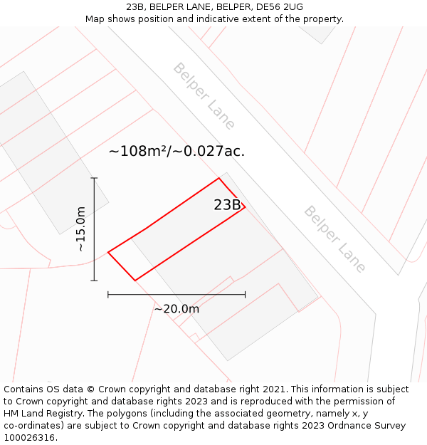 23B, BELPER LANE, BELPER, DE56 2UG: Plot and title map