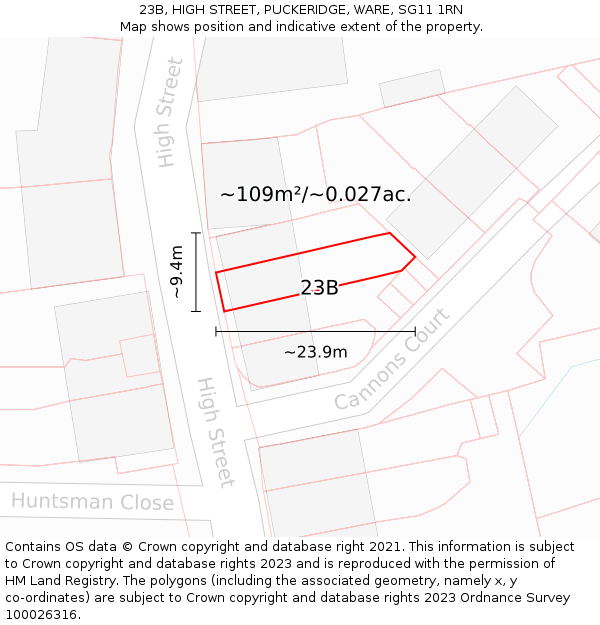 23B, HIGH STREET, PUCKERIDGE, WARE, SG11 1RN: Plot and title map