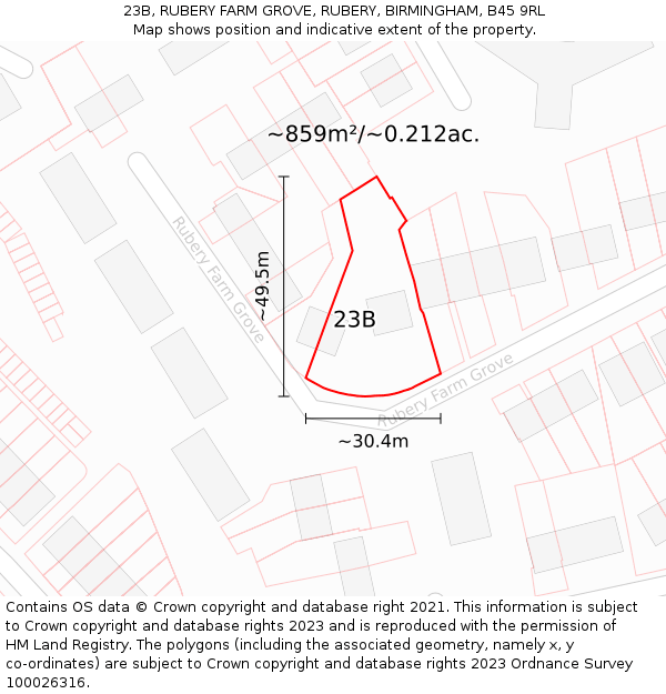 23B, RUBERY FARM GROVE, RUBERY, BIRMINGHAM, B45 9RL: Plot and title map
