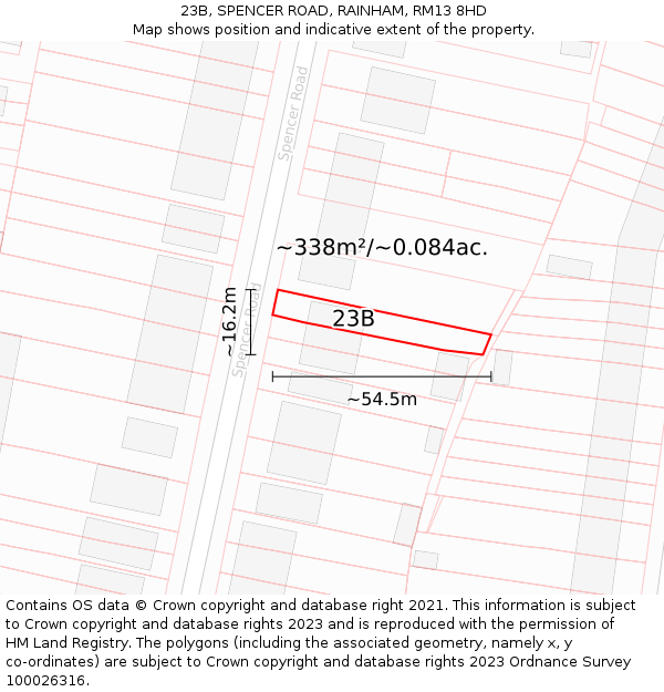23B, SPENCER ROAD, RAINHAM, RM13 8HD: Plot and title map