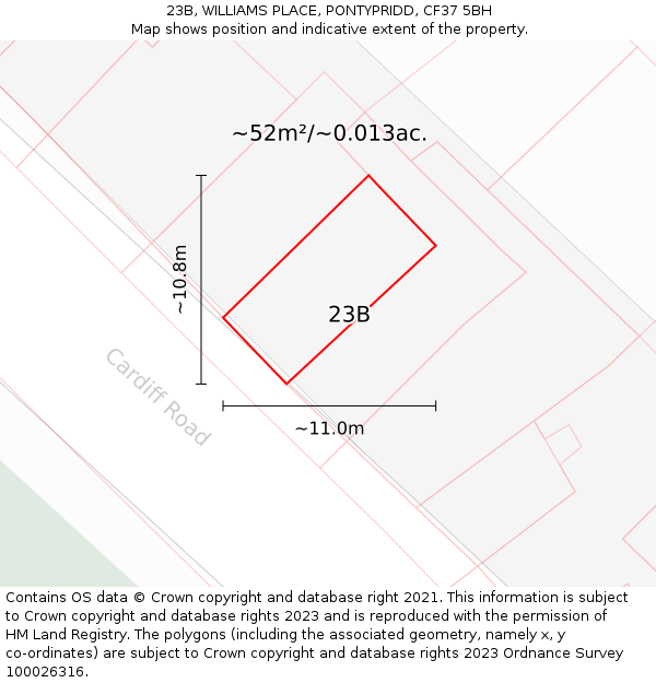 23B, WILLIAMS PLACE, PONTYPRIDD, CF37 5BH: Plot and title map