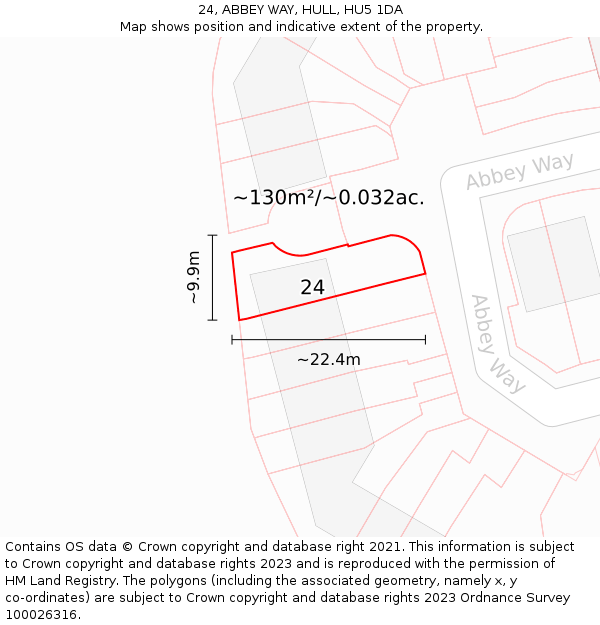 24, ABBEY WAY, HULL, HU5 1DA: Plot and title map