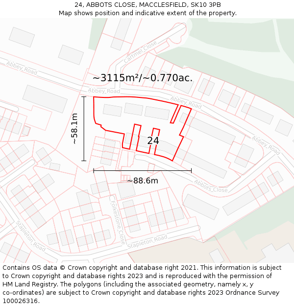 24, ABBOTS CLOSE, MACCLESFIELD, SK10 3PB: Plot and title map