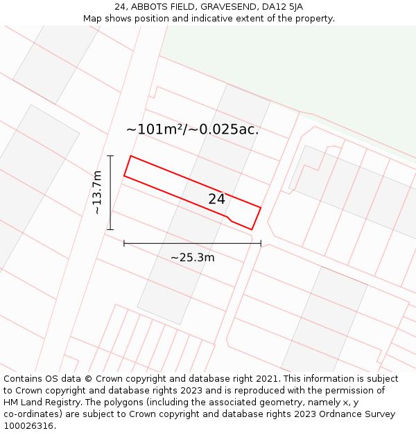 24, ABBOTS FIELD, GRAVESEND, DA12 5JA: Plot and title map