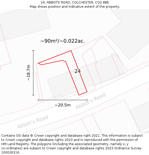 24, ABBOTS ROAD, COLCHESTER, CO2 8BE: Plot and title map