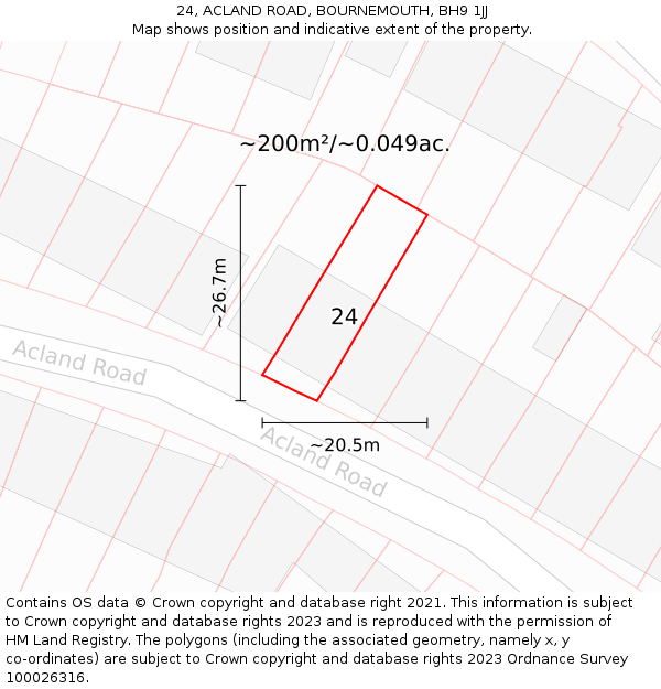 24, ACLAND ROAD, BOURNEMOUTH, BH9 1JJ: Plot and title map