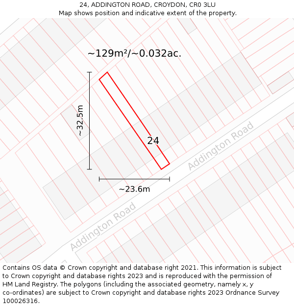 24, ADDINGTON ROAD, CROYDON, CR0 3LU: Plot and title map