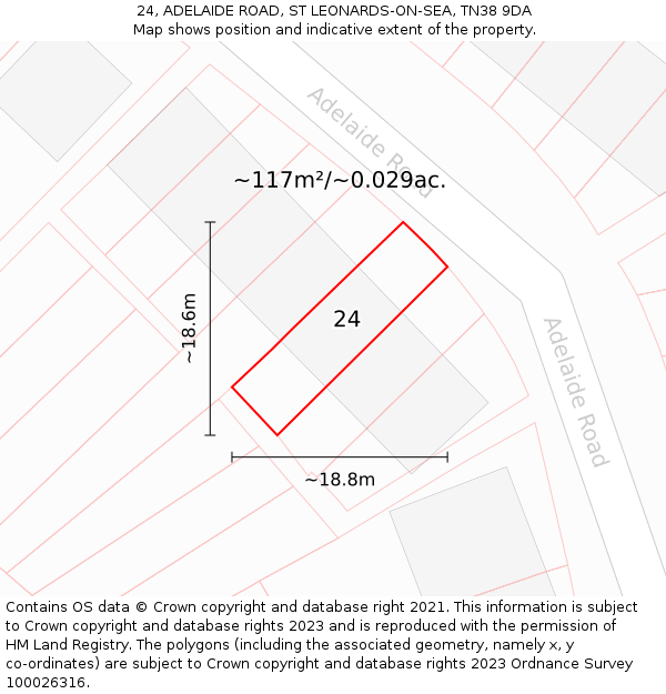 24, ADELAIDE ROAD, ST LEONARDS-ON-SEA, TN38 9DA: Plot and title map