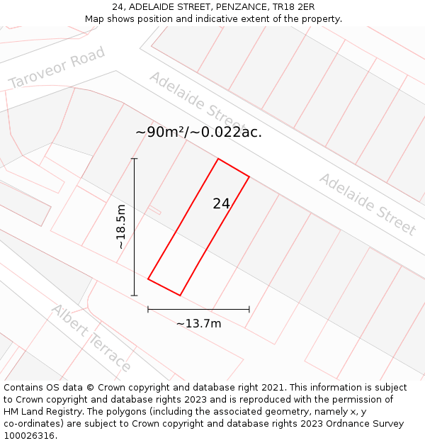 24, ADELAIDE STREET, PENZANCE, TR18 2ER: Plot and title map