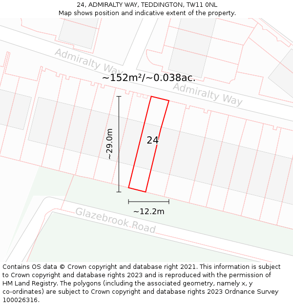 24, ADMIRALTY WAY, TEDDINGTON, TW11 0NL: Plot and title map
