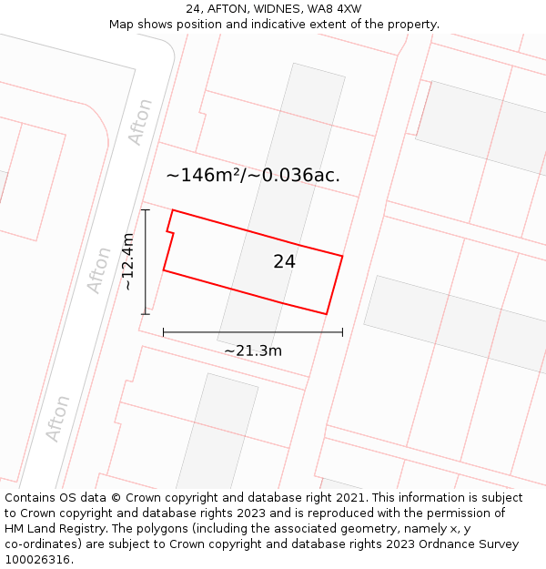 24, AFTON, WIDNES, WA8 4XW: Plot and title map