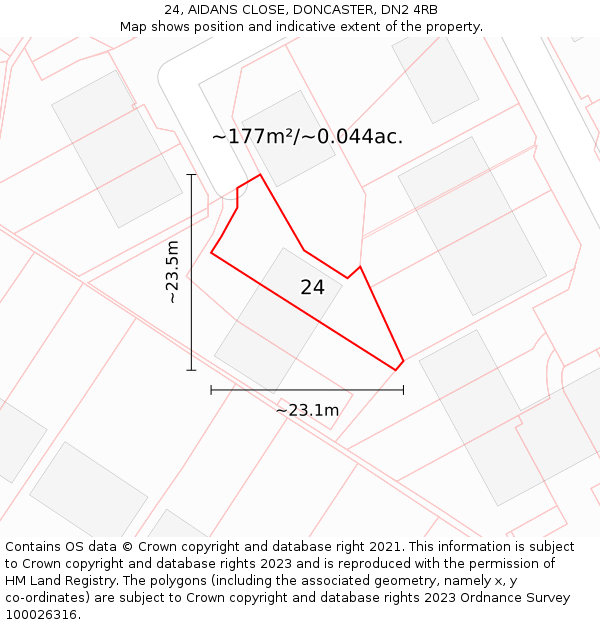 24, AIDANS CLOSE, DONCASTER, DN2 4RB: Plot and title map