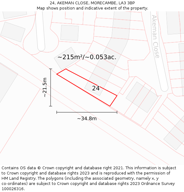 24, AKEMAN CLOSE, MORECAMBE, LA3 3BP: Plot and title map