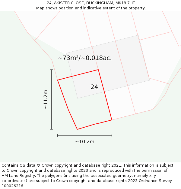 24, AKISTER CLOSE, BUCKINGHAM, MK18 7HT: Plot and title map