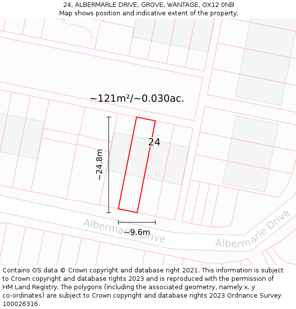 24, ALBERMARLE DRIVE, GROVE, WANTAGE, OX12 0NB: Plot and title map