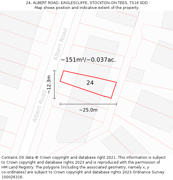 24, ALBERT ROAD, EAGLESCLIFFE, STOCKTON-ON-TEES, TS16 0DD: Plot and title map