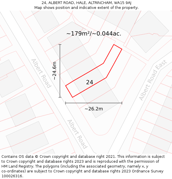 24, ALBERT ROAD, HALE, ALTRINCHAM, WA15 9AJ: Plot and title map