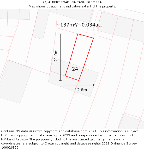 24, ALBERT ROAD, SALTASH, PL12 4EA: Plot and title map