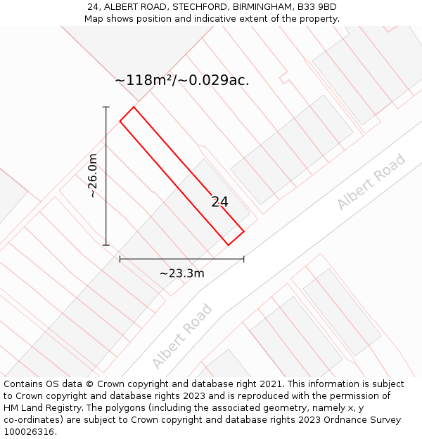 24, ALBERT ROAD, STECHFORD, BIRMINGHAM, B33 9BD: Plot and title map