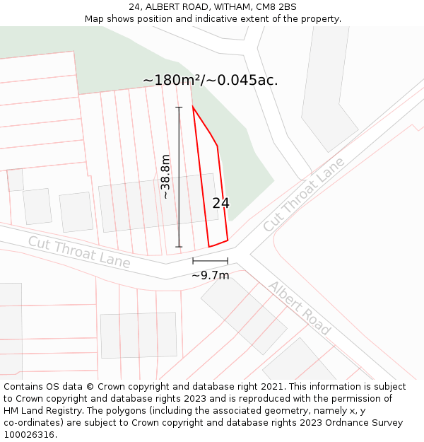 24, ALBERT ROAD, WITHAM, CM8 2BS: Plot and title map