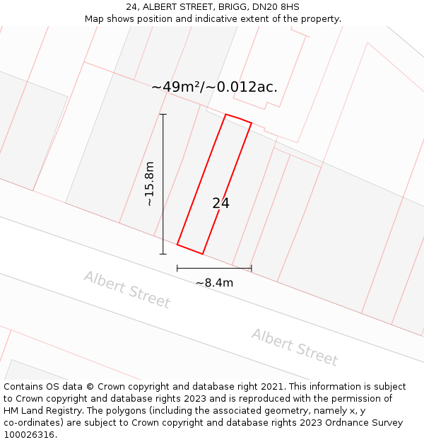 24, ALBERT STREET, BRIGG, DN20 8HS: Plot and title map