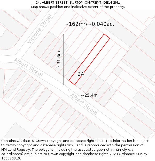 24, ALBERT STREET, BURTON-ON-TRENT, DE14 2NL: Plot and title map
