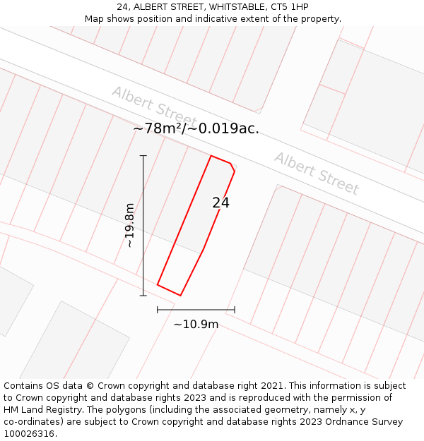 24, ALBERT STREET, WHITSTABLE, CT5 1HP: Plot and title map