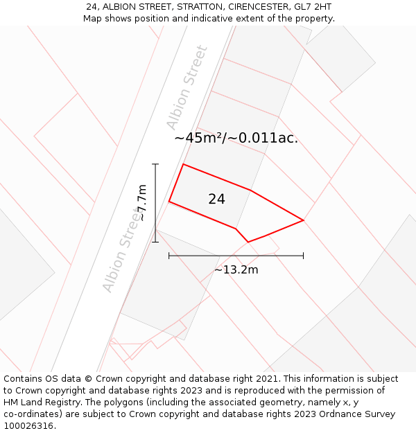 24, ALBION STREET, STRATTON, CIRENCESTER, GL7 2HT: Plot and title map