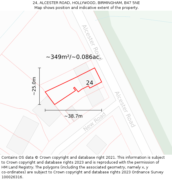 24, ALCESTER ROAD, HOLLYWOOD, BIRMINGHAM, B47 5NE: Plot and title map