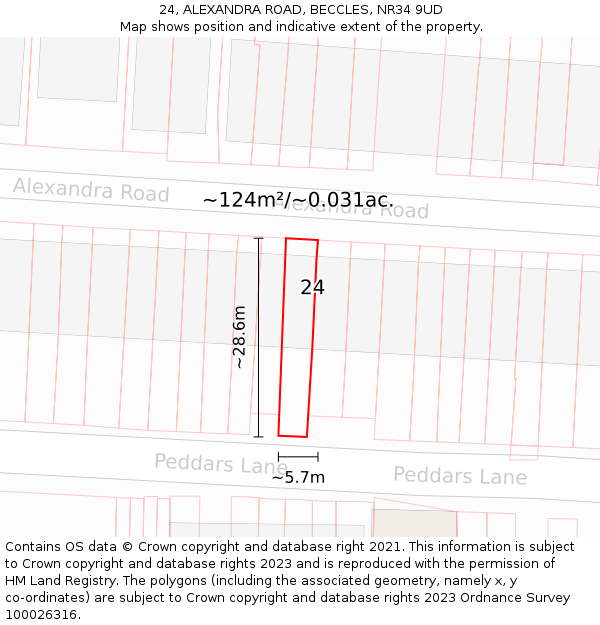 24, ALEXANDRA ROAD, BECCLES, NR34 9UD: Plot and title map