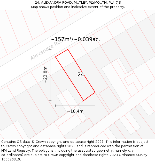 24, ALEXANDRA ROAD, MUTLEY, PLYMOUTH, PL4 7JS: Plot and title map