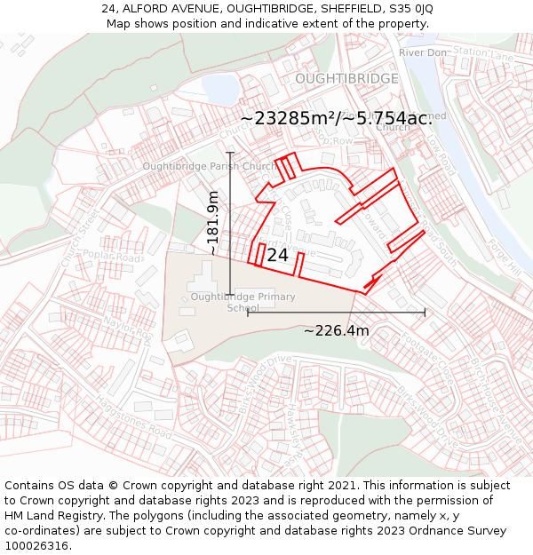 24, ALFORD AVENUE, OUGHTIBRIDGE, SHEFFIELD, S35 0JQ: Plot and title map