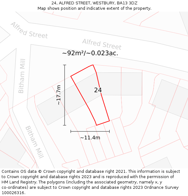 24, ALFRED STREET, WESTBURY, BA13 3DZ: Plot and title map