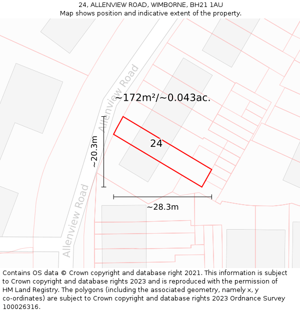 24, ALLENVIEW ROAD, WIMBORNE, BH21 1AU: Plot and title map