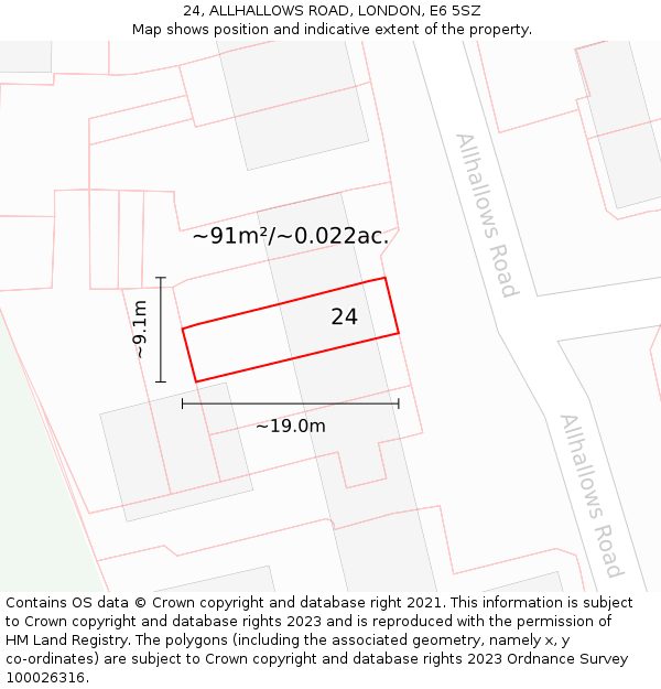 24, ALLHALLOWS ROAD, LONDON, E6 5SZ: Plot and title map