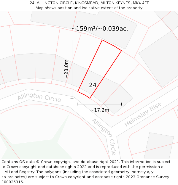 24, ALLINGTON CIRCLE, KINGSMEAD, MILTON KEYNES, MK4 4EE: Plot and title map