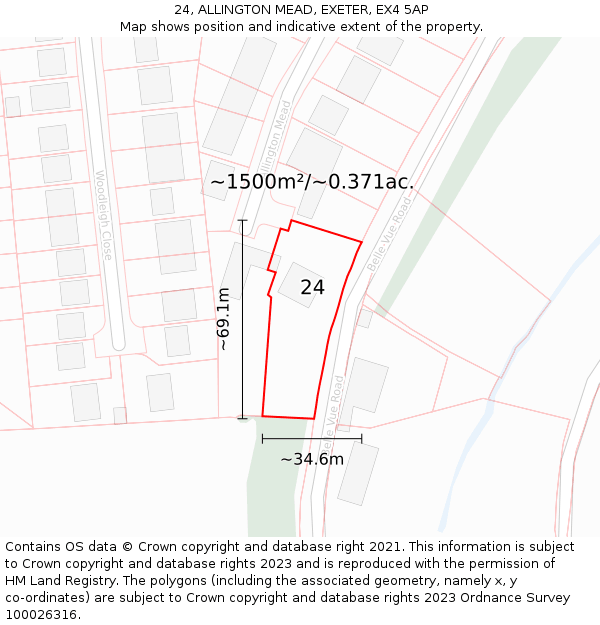 24, ALLINGTON MEAD, EXETER, EX4 5AP: Plot and title map