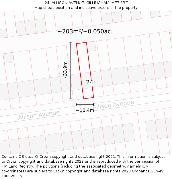24, ALLISON AVENUE, GILLINGHAM, ME7 3BZ: Plot and title map
