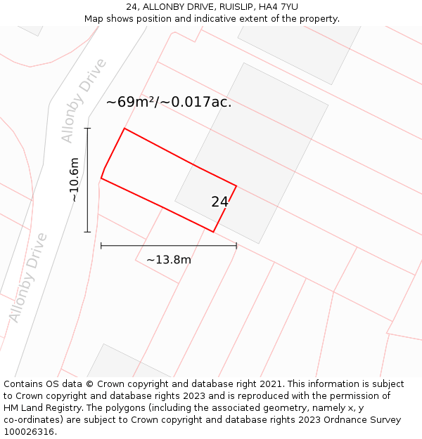 24, ALLONBY DRIVE, RUISLIP, HA4 7YU: Plot and title map