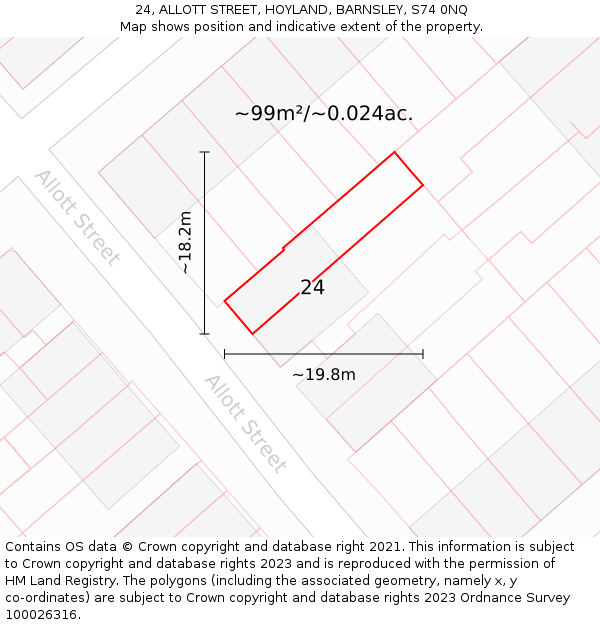 24, ALLOTT STREET, HOYLAND, BARNSLEY, S74 0NQ: Plot and title map