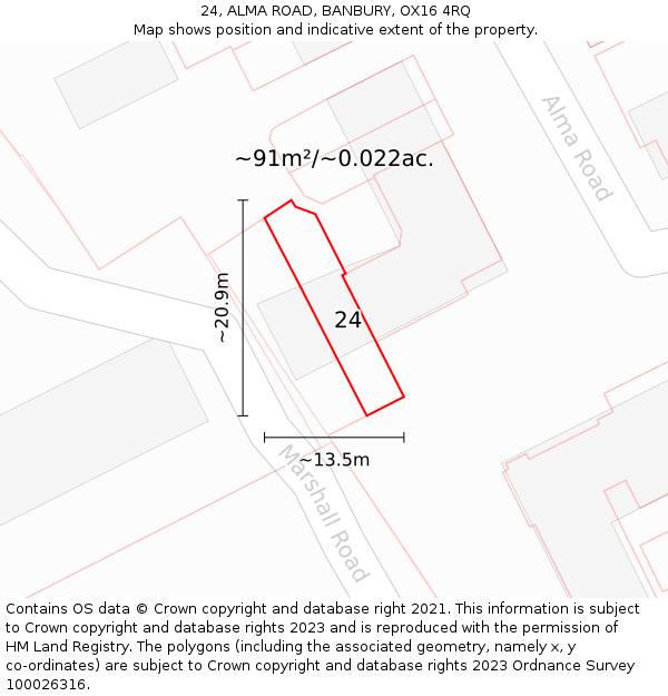 24, ALMA ROAD, BANBURY, OX16 4RQ: Plot and title map