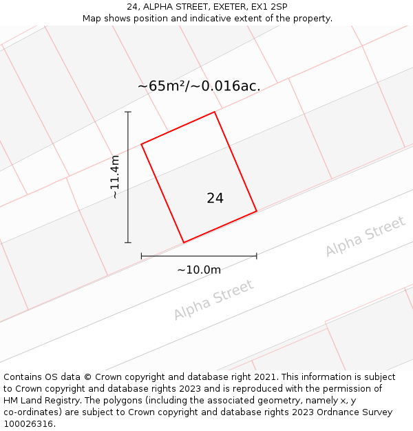 24, ALPHA STREET, EXETER, EX1 2SP: Plot and title map