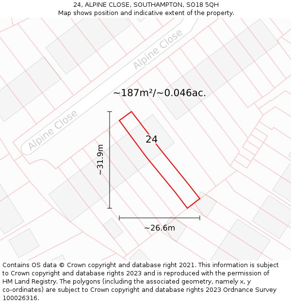 24, ALPINE CLOSE, SOUTHAMPTON, SO18 5QH: Plot and title map