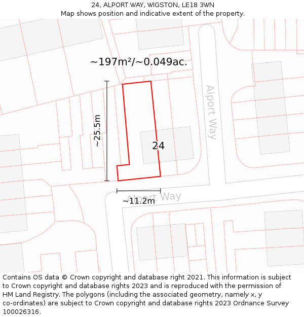 24, ALPORT WAY, WIGSTON, LE18 3WN: Plot and title map