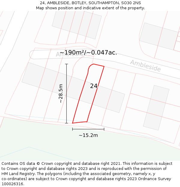 24, AMBLESIDE, BOTLEY, SOUTHAMPTON, SO30 2NS: Plot and title map