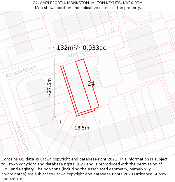 24, AMPLEFORTH, MONKSTON, MILTON KEYNES, MK10 9DA: Plot and title map